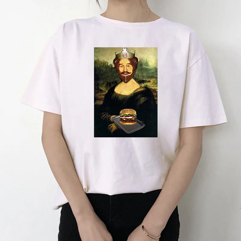 Mona Lisa 2020 летняя футболка Женская Harajuku забавная Футболка с принтом для отдыха