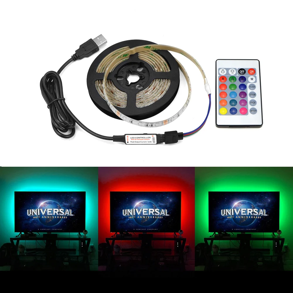 Светодиодная лента RGB с питанием от USB 1 м 2 3 5 DIY для дома кухни ТВ светильник