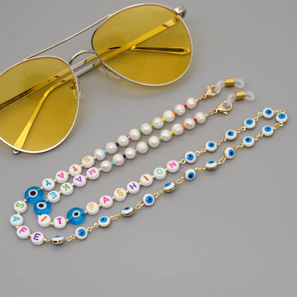 

Pearl Evil Eye Letter Beads Link Sunglasses Chains Necklace Reading Glasses Cord Holder Strap Rope for Eyewear Face Mask Band