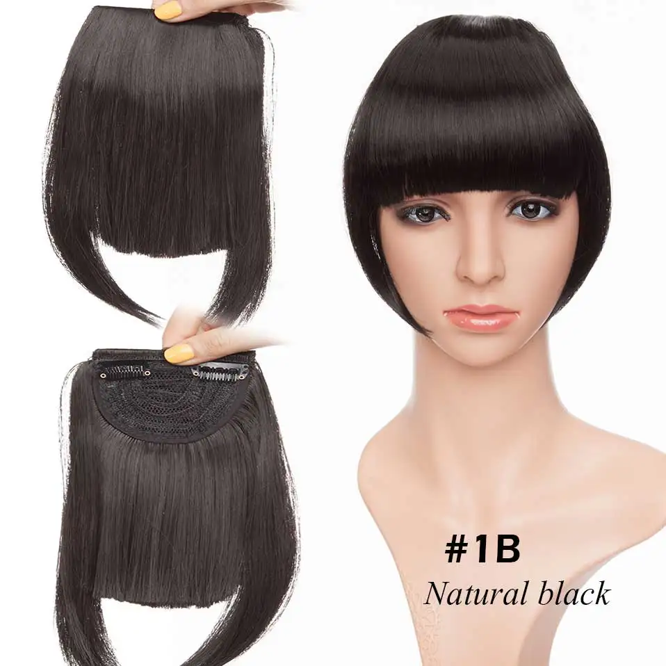 natural black SNOILITE короткие передние тупые челки Клип короткая челка волосы для наращивания прямые синтетические настоящие натуральные накладные волосы - Цвет: natural black