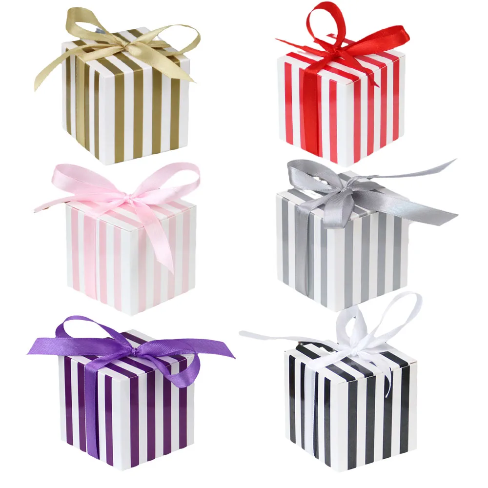 

50Pcs/Packs New Square Candy Box European Candy Box Striped Box Wedding Celebration Birthday Party Gift Box Wedding Candy Box