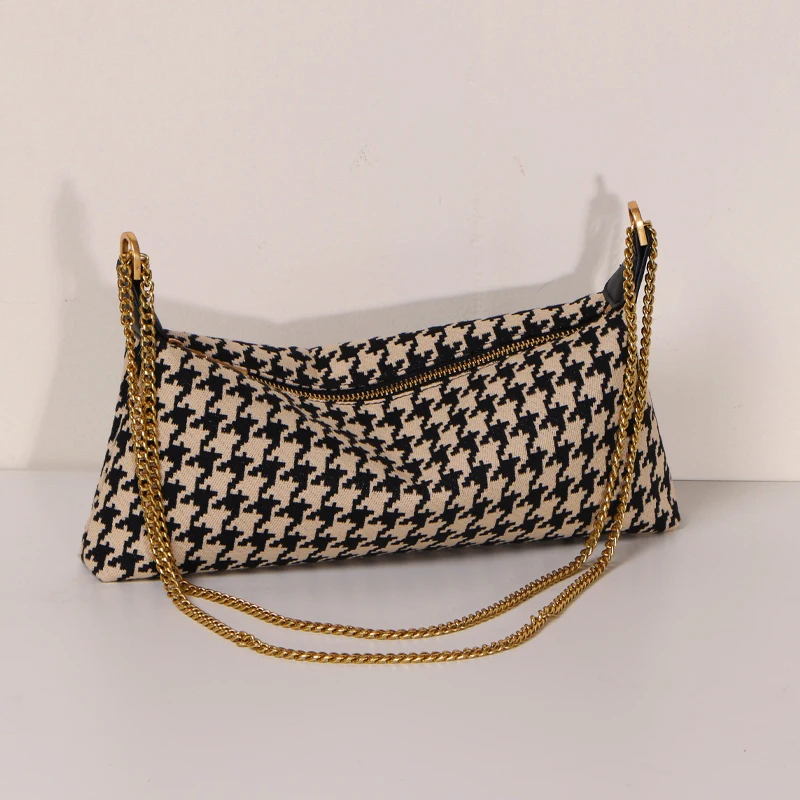 

Houndstooth Ladies Baguette Bag Women's Crossbody Woolen Cloth Chain Stray Shoulder Bags 2021 New Female Underarm Tote Bag Bolso