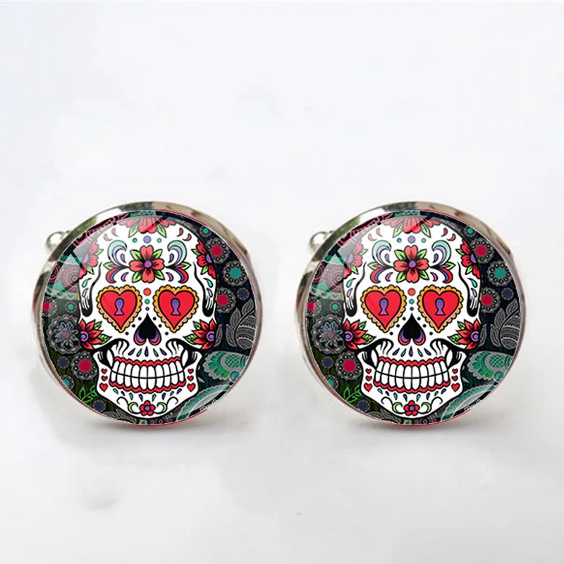 FIMAODZ модные мертвецы запонки скелет мексиканский сахарный череп стимпанк стекло