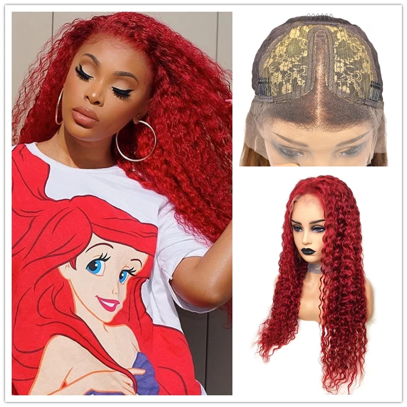 Beli Warna Merah T Bagian Renda Wig Rambut Manusia Remy Rambut Keriting Brasil Ombre 13X1 Wig Renda UNTUK WANITA HITAM Pra Dipetik Nabeauty 150%