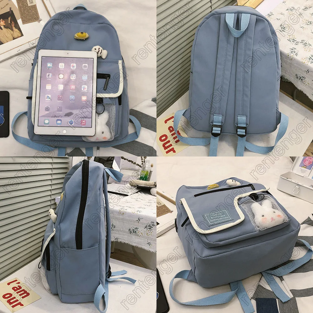 

Girl College Student Backpack Cute Book Women School Bag Lady Toy Brooch Backpack Kawaii Female Waterproof Nylon Net Bag Fashion