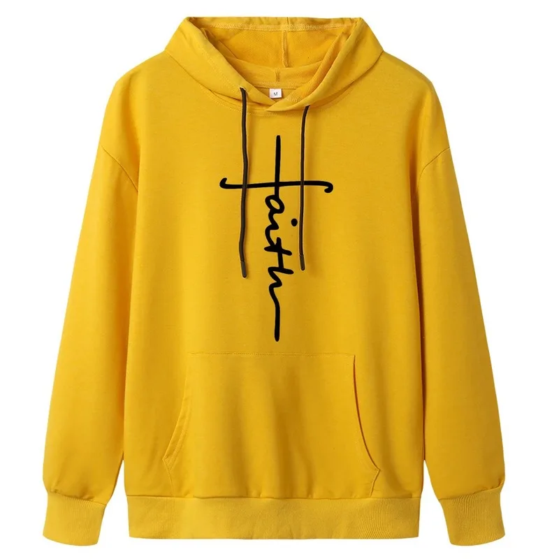 

Faith Letter Print USA Casual Hoodies Oversized Sweatshirts Women Pocket Autumn Winter Pullovers Long Sleeve Plus Size Fashion