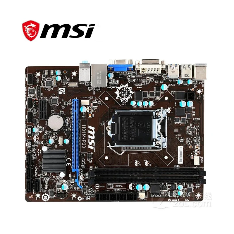 Материнская плата для MSI материнская LGA 1150 DDR3 Intel H81 H81M SATA III USB3.0 PCI-E X16 2 0 б/у |