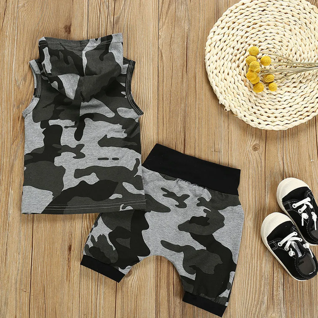 Одежда для малышей мальчиков и девочек камуфляжной расцветки с капюшоном без