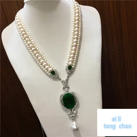 hand knotted white natural 5 10mm freshwater pearl luxury multilayer sweater chain necklace fashion jewelry