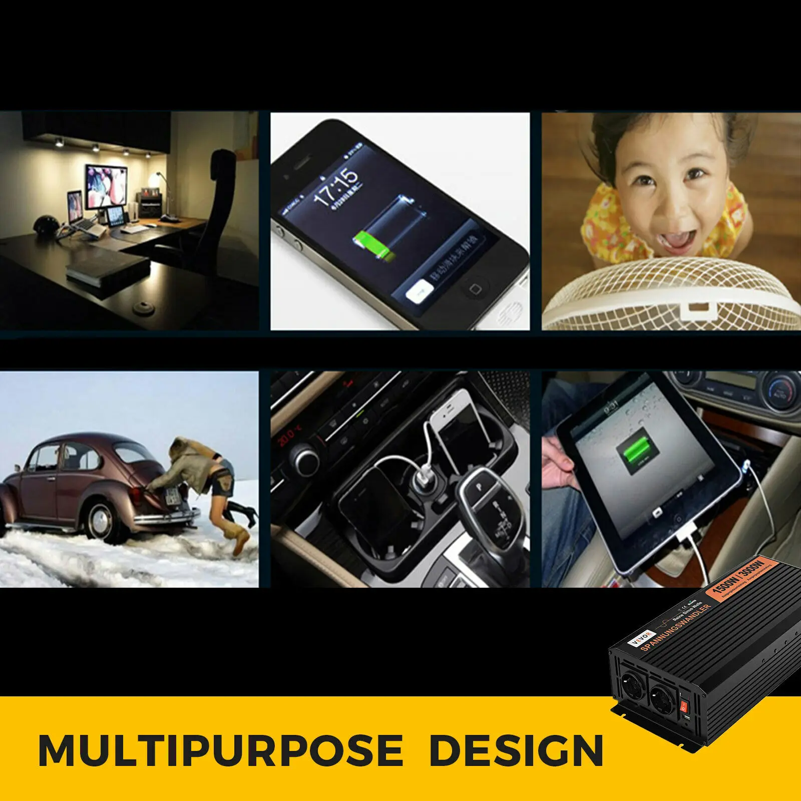 

VEVOR DC To AC Pure Sine Solar Inverter 300W-5000W Fully Safety Protections High-Speed Cooling Fan Durable Aluminum Design LCD