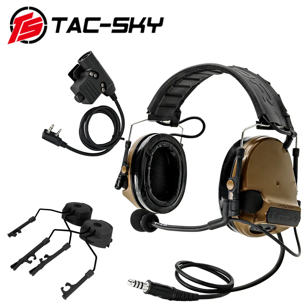 

TAC-SKY new noise canceling headphones COMTAC III hearing protection earmuffs and U94 PTTT and helmet headset holder CB