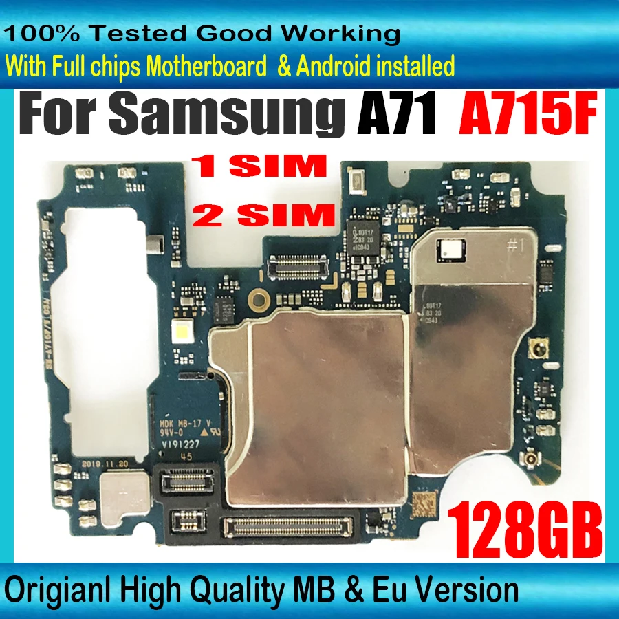 Оригинальная материнская плата 128 ГБ для Samsung Galaxy A71 A715F системная стандарта Android OS