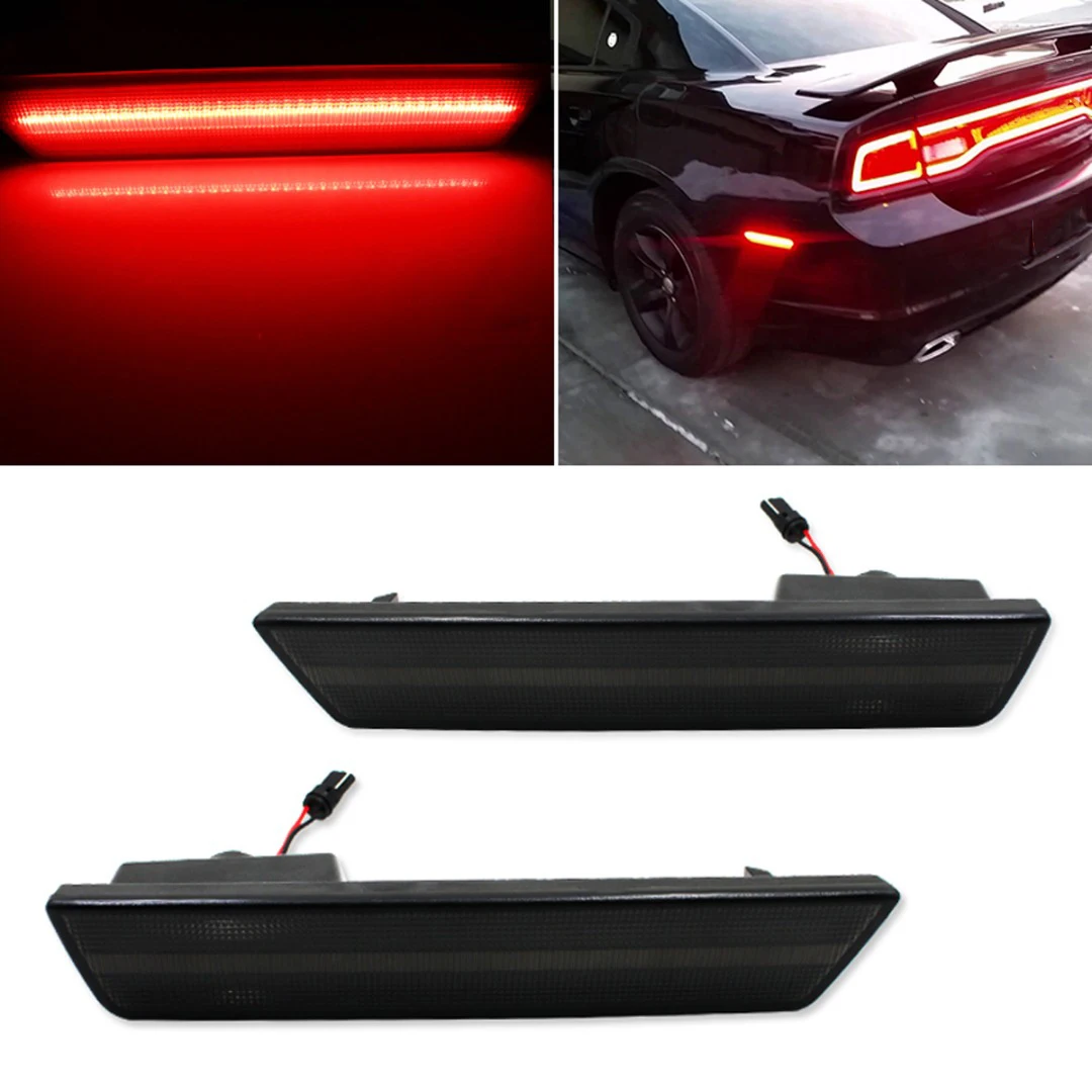 

Красный светодиод 36-SMD, 2 шт., дымовые линзы, Автомобильный задний Боковой габаритный фонарь, сигнальная лампа для Dodge Challenger, зарядное устройс...