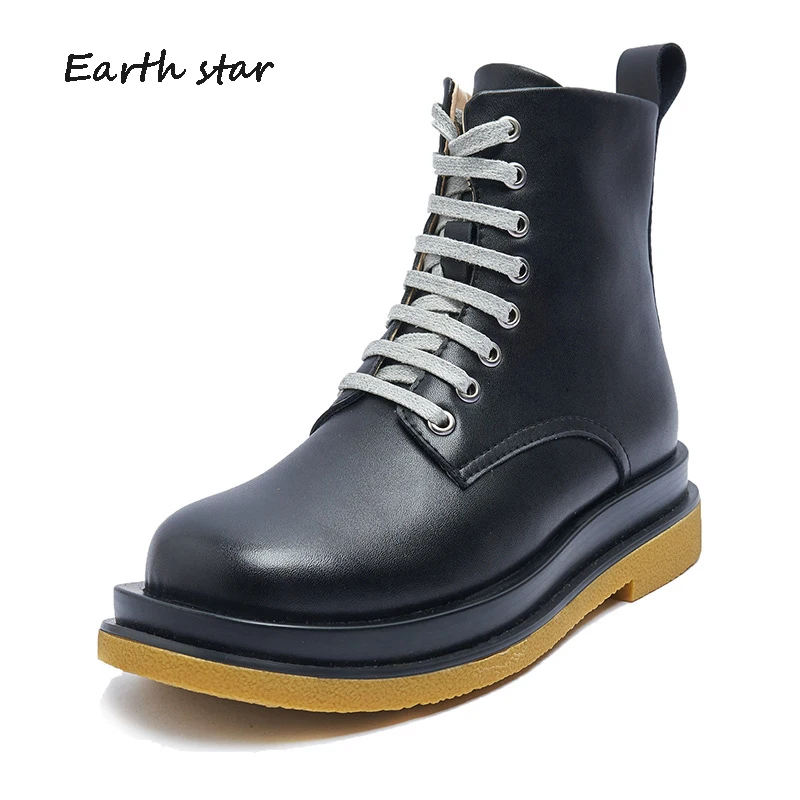 Обувь в стиле ретро Женские черные ботинки Martin Модные брендовые ботильоны из