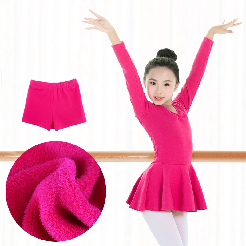 

2021 Winter Children Ballet Dance Gymnastics Dress Shorts Suit Kids Cotton Long Sleeve Thick Ballet Dress for Girls Dancewear