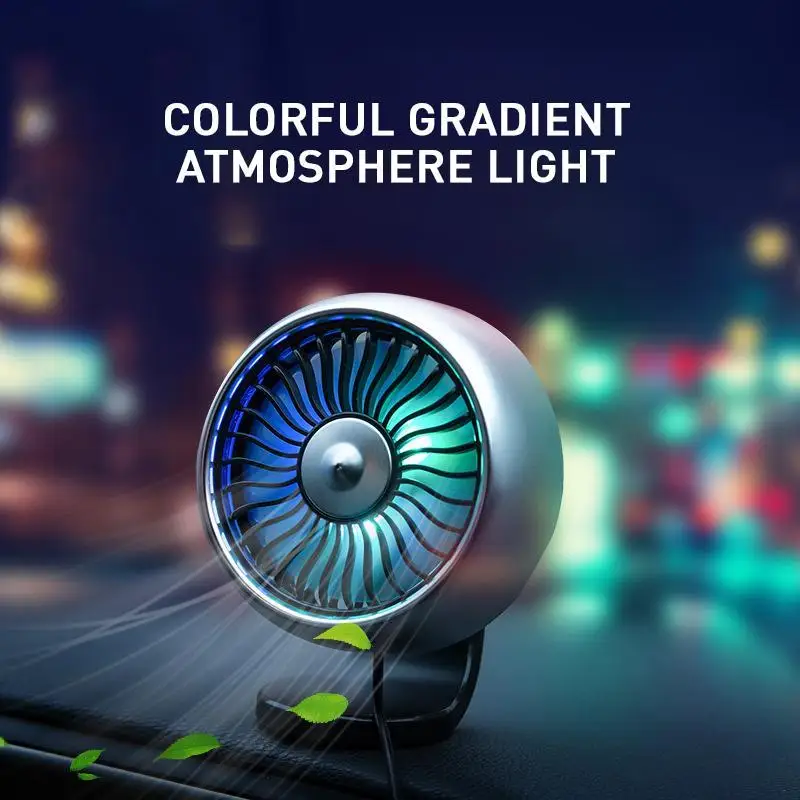 

Car Fan Air Vent Cooling Fan Super Cool Atmosphere Light Dashboard 5V/1A USB Creative Clip Fan Mute 3-Speed Adjustable