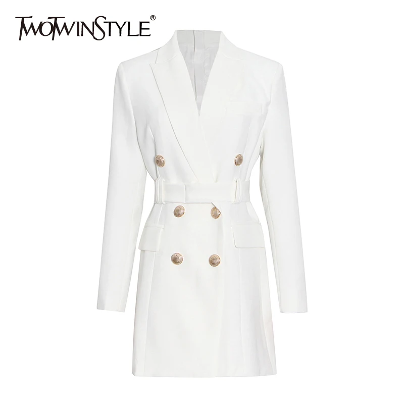 

TWOTWINSTYLE прямое платье для женщин с пуговицами и длинным рукавом, высокая талия, мини однотонные платья для женщин, 2022 осенняя одежда, Новинка