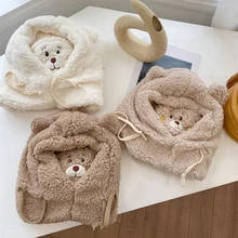 2021 New Winter Cute Cartoon Bear Ear Cap Hat Lamb Plush Cap Warm Thickened Ear Protection With Warm