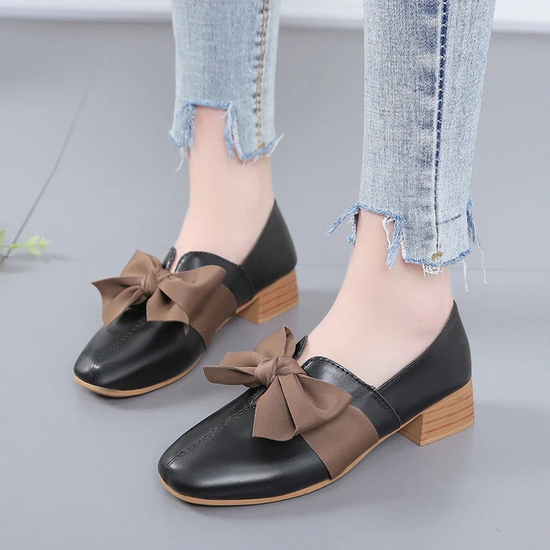 Оксфорды с бантом женская обувь повседневная на плоской подошве Модные Кожаные