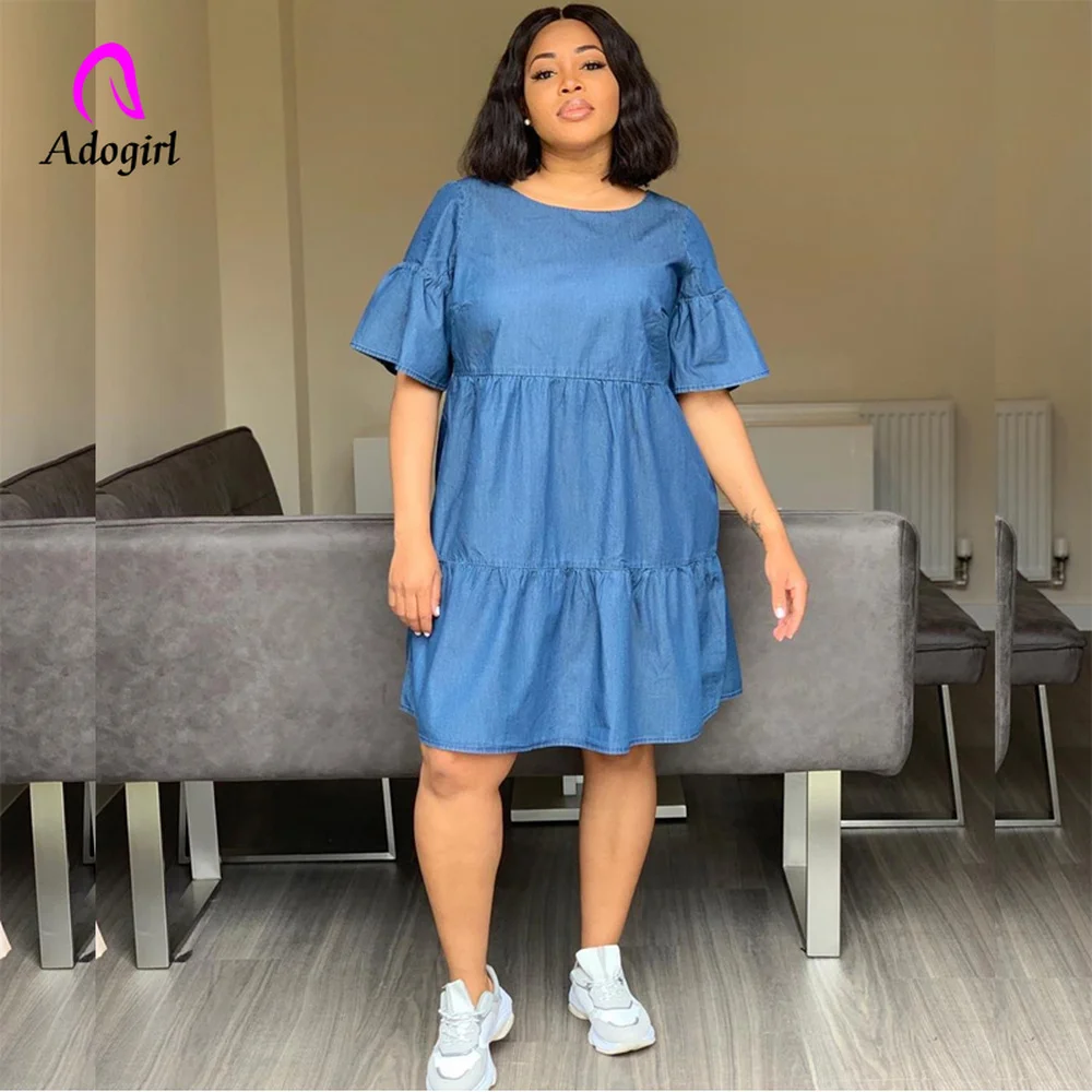 Adogirl 2019 новые женские летние платья с круглым вырезом повседневные джинсовые