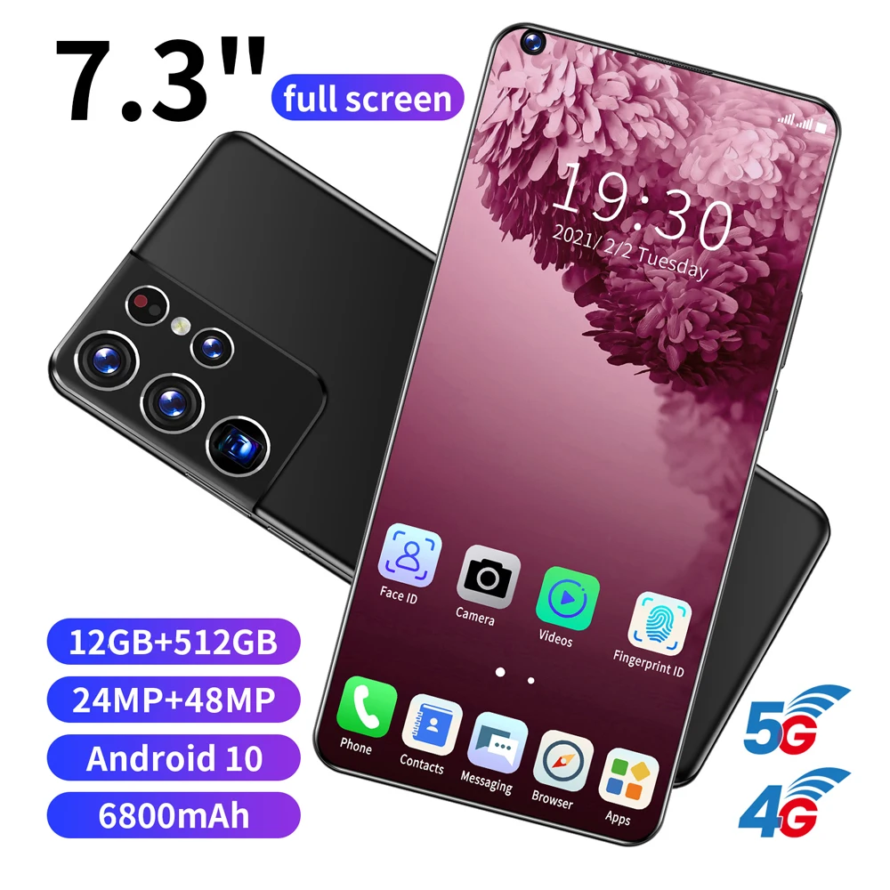 S21 ультра 7 3 дюймов Andriod мобильный телефон 48MP Камера подзарядки смартфонов 12 Гб