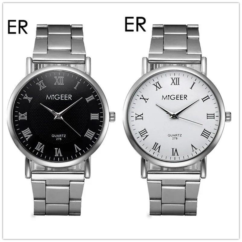 MIGEER Men Watches Brand Luxury Man Women Crystal Watch Stainless Steel Analog Quartz Wrist Watch Gift Relogio Masculino
