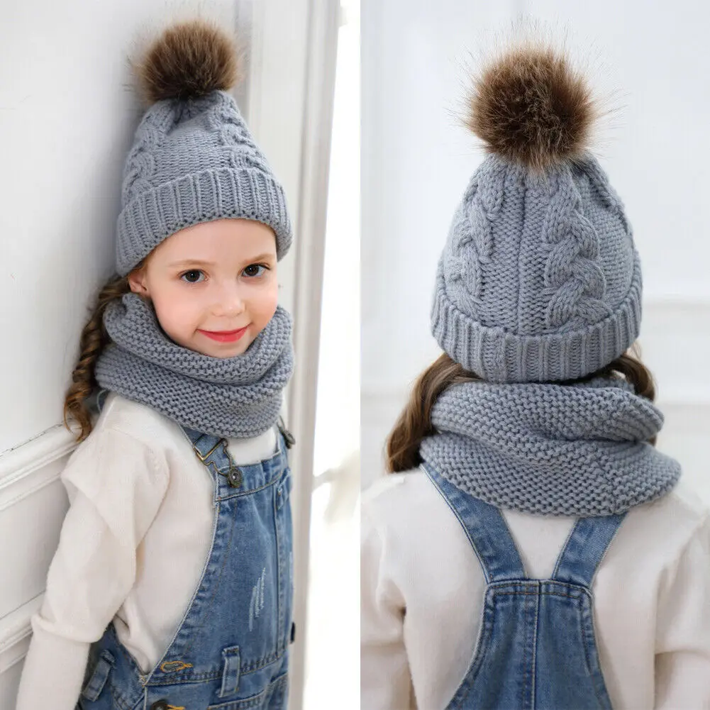 Шапка шарф детская шапка с помпоном для мальчиков и девочек зимняя вязаная