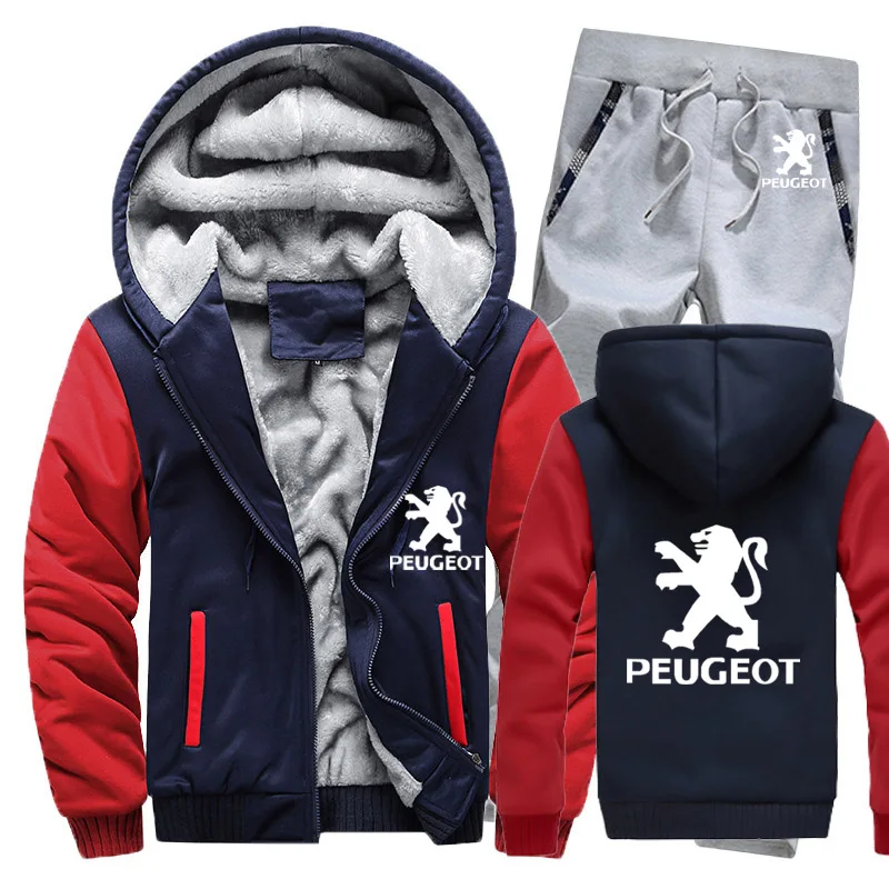 Зимняя мужская толстовка с капюшоном peugeot Car Logo, мужские толстовки с капюшоном, костюм толстый теплый флис, хлопковый спортивный костюм на молнии, мужская куртка+ штаны, комплекты из 2 предметов - Цвет: 802