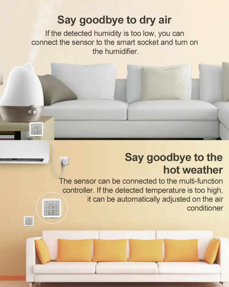 

Smart Home WIFI Wireless Temperature And Humidity Sensor With LED Screen Display Works With Home Assistant