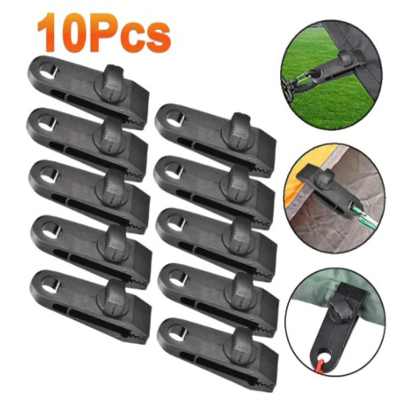 

10pcs Hook Plastic Windproof Clamp Set Survival Grommet Tent Clips Buckle Awning Tarp Fixed Outdoor Mini Black Hangers