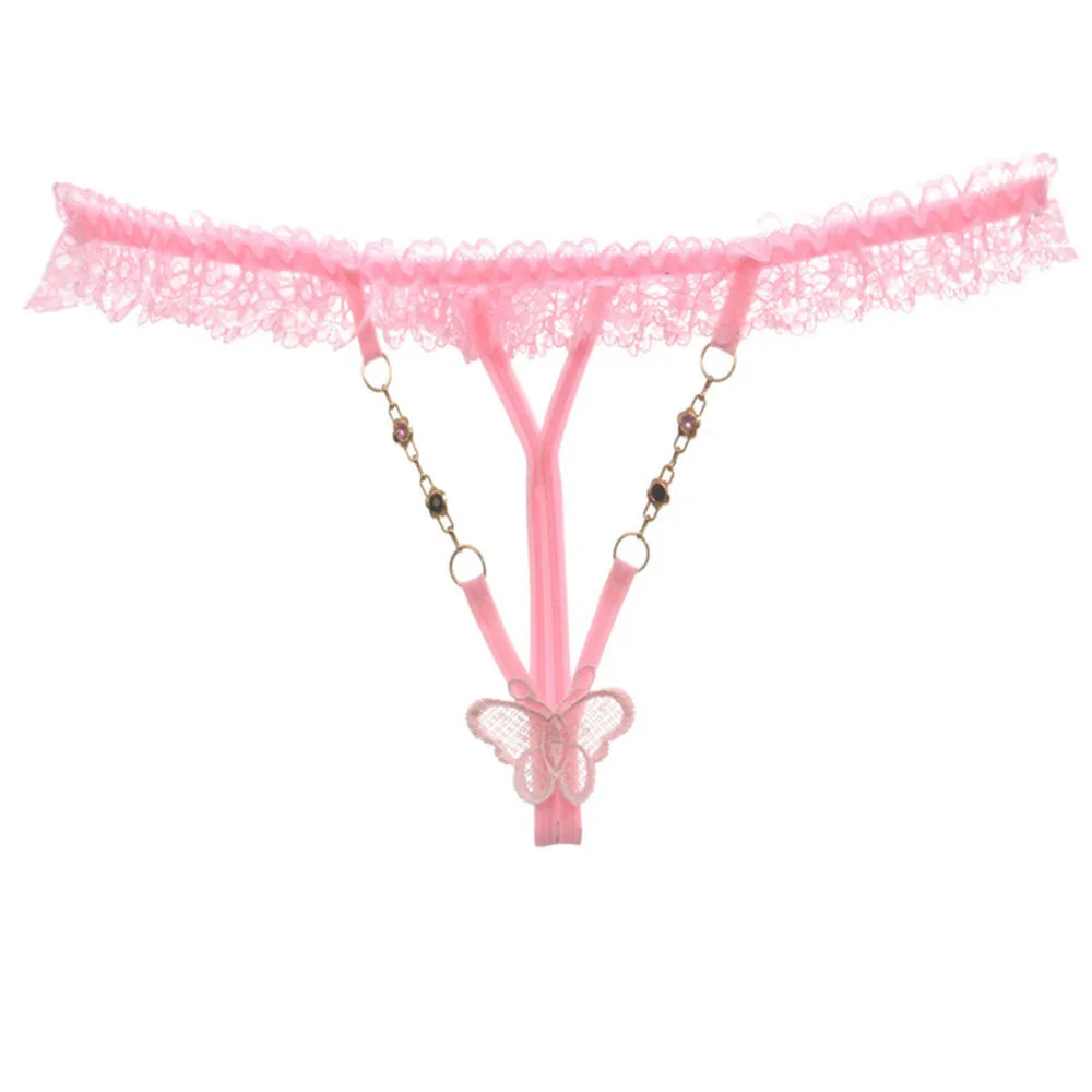 Pink B Очаровательные открытые стринги с драгоценными камнями прозрачные сексуальные Прозрачное мини-бикини трусики без косточек женские трусики Эротическое белье - Цвет: Pink B