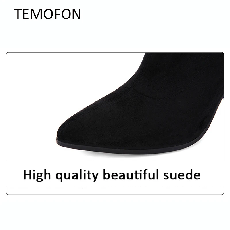 Ботильоны Черные женские ботинки на высоком каблуке Модная осенне-зимняя обувь