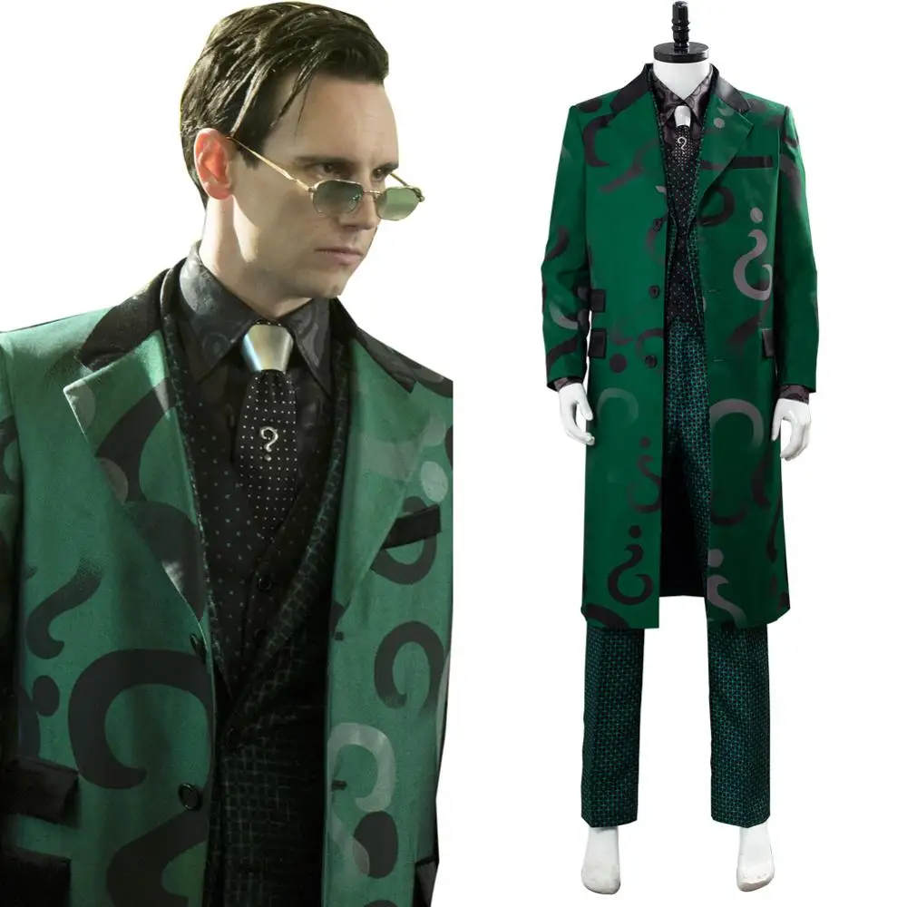 Готэм Сезон 5 Riddler Косплэй Ботинки в стиле Эдвард Нигма костюм пальто зеленый