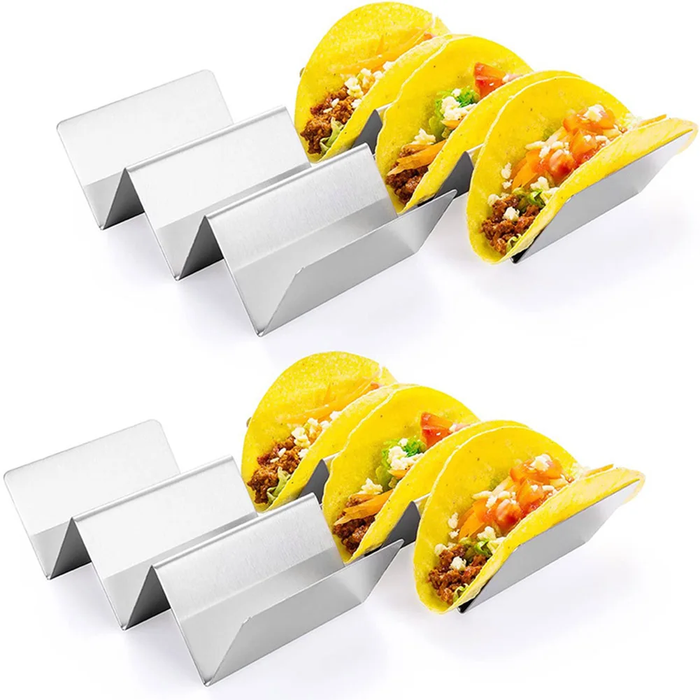 

3 Grids Stainless Steel Taco Shell Holder Taco Stand Plate Protector Bracket Tray Food Holder Mexican Pancake Rack Stand Holds
