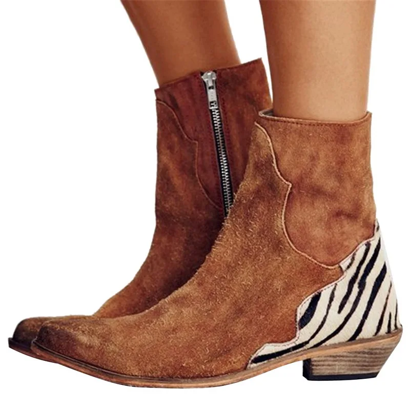 Ботинки в стиле ретро с боковой молнией размера плюс 35 43 Женские ковбойские