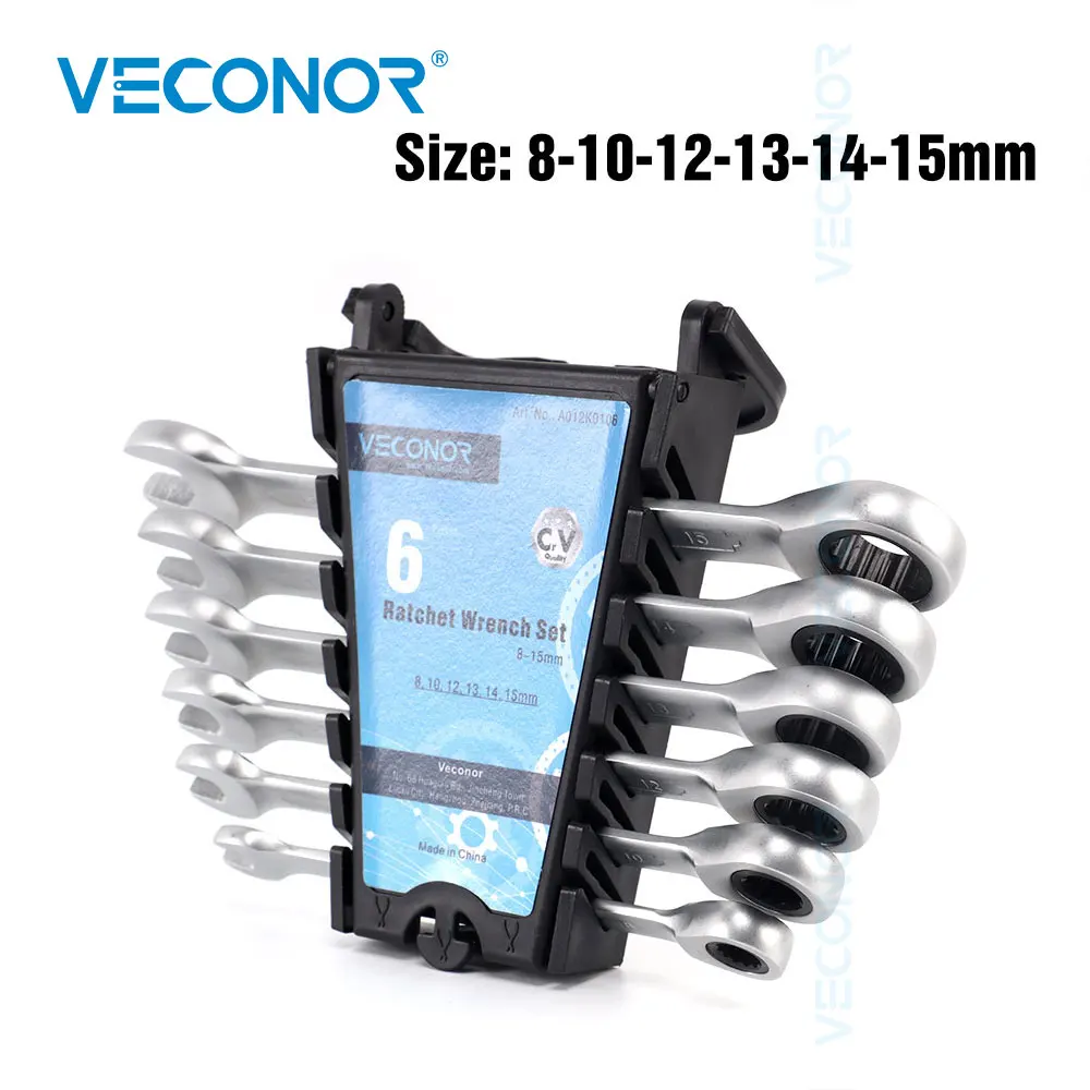 

6Pcs Hand Tools 8-15mm size Dull Polish Ratchet Key Wrench Tools Set 72T Ratcheting Spanner with Rack for Car Repairing