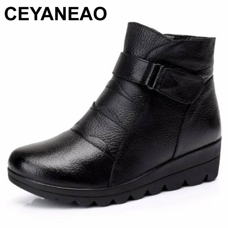 CEYANEAO 2020 зимние Ботинки дамские сапоги из натуральной кожи Женские ботинки теплые