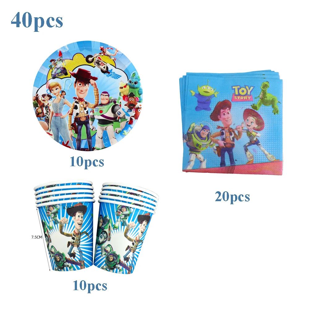 

40Pcs/Pack Toy Story Kids Birthday Party Disposable Tableware Set Plates Napkins Cups Supplies Toy Story Theme Baby Shower Decor