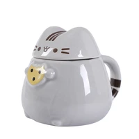 cute dog cat claw coffee tea mug cherry double layer ceramic juice cup with lids transparent pink milk mug water cup