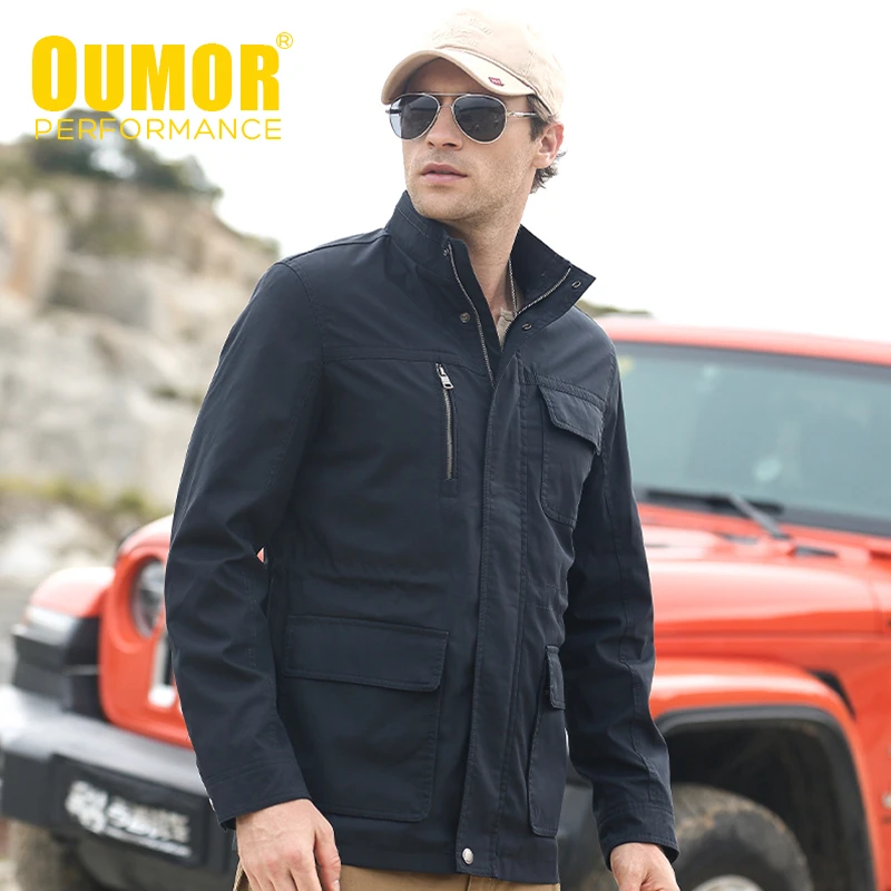 

Мужская хлопковая куртка Oumor, с карманами, повседневная, деловая, длинная