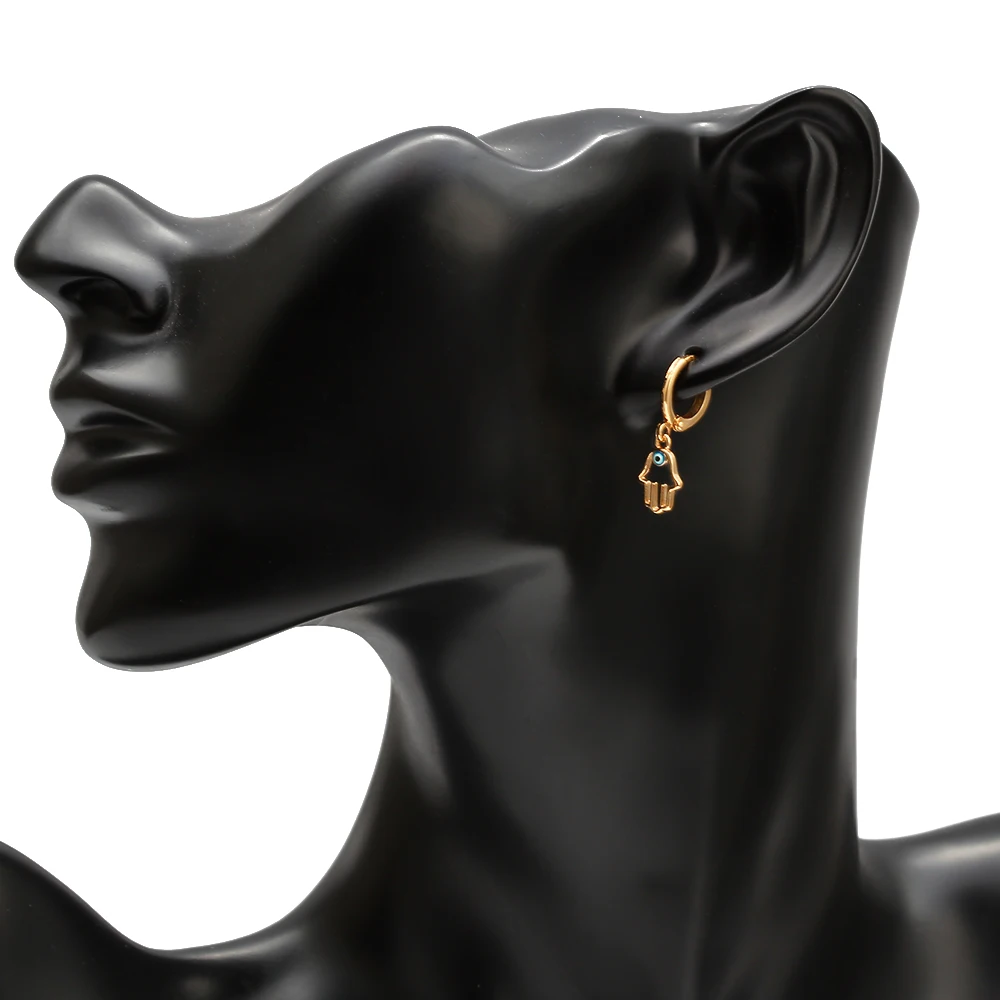 Висячие серьги-подвески в форме Хамса от сглаза золотого цвета турецкие синие