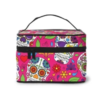 womens travel organization beauty cosmetic make up storage lady wash bags day of the dead sugar skull handbag pouch