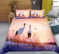fashion white crane printed bedding set 3d sky cloud beautiful scenery duvet cover microfiber quilt cover luxury home textiles