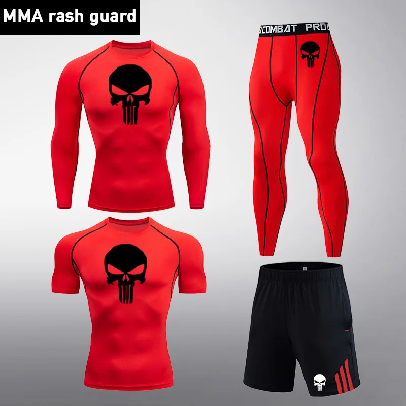 Мужской компрессионный комплект с черепом Рашгард Для MMA мужская спортивная