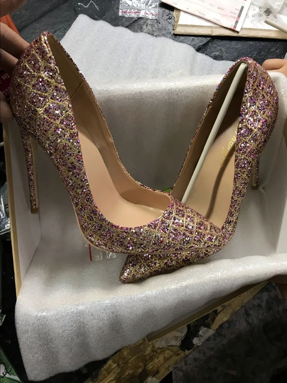 Блестящие туфли золотого цвета на высоком каблуке 12 см/10 см/8 см соблазнительные