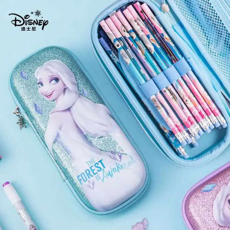 Disney Frozen Carton Pencil Case for Girls Primary Student Elsa Anna Stationery Box Large Capacity Water Proof Light  Mochilar