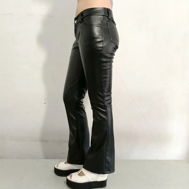 Sexy Women PU Faux Leather Flared Pants Matte Soft Long Pants Female OL Trousers Streetwear Casual Flared Pants Black Sexy Club