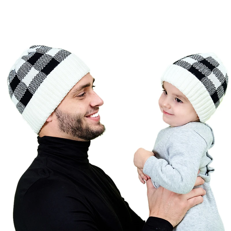 

New Baby Boys Girls Daddy Winter Knit Warm Soft Beanies Hat Cap for Adult Children Family Matching Caps Hats Accessories