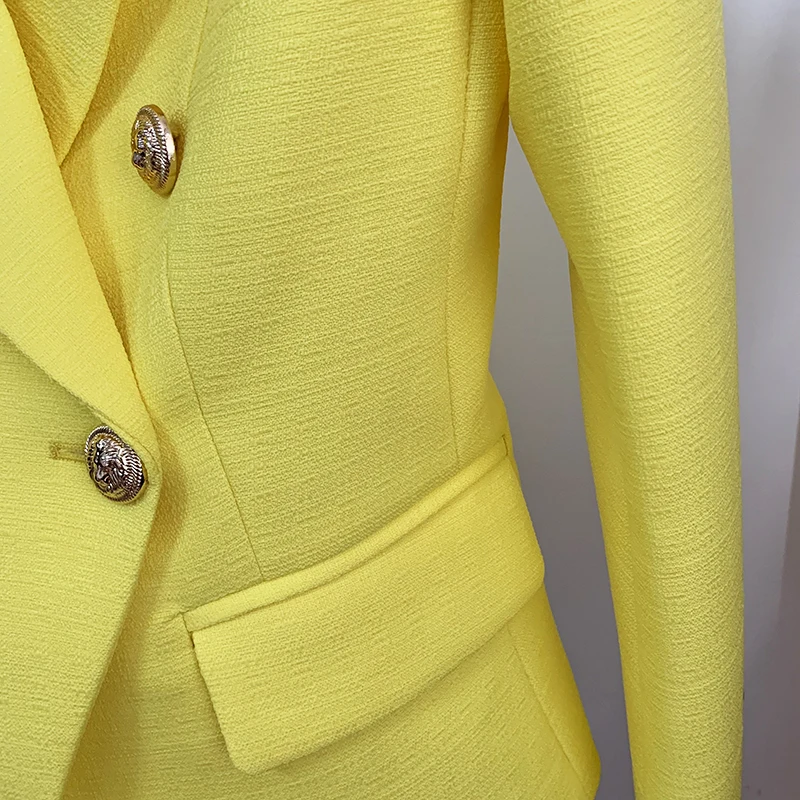 

HIGH STREET New Fashion 2021 Designer Jacket Women's Classic Lion Buttons Double Breasted Slim Fit Textured Blazer
