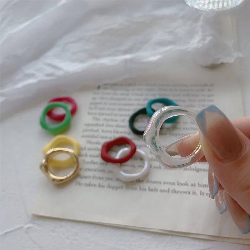 

2021 New Korea Cute Transparent Acrylic Resin Rings Colorful Geometric Square Round Open Ring for Women Girls Party Jewelry Gift